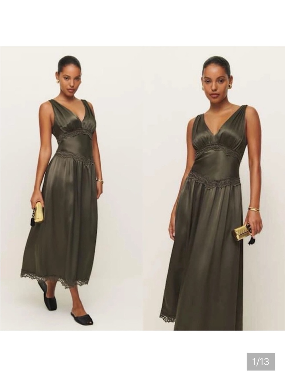 Reformation Stasia Dress in Olive Green size 10